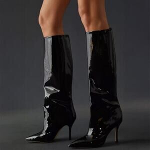 Larroude Kate Black Patent Leather Knee High Boots Size 8